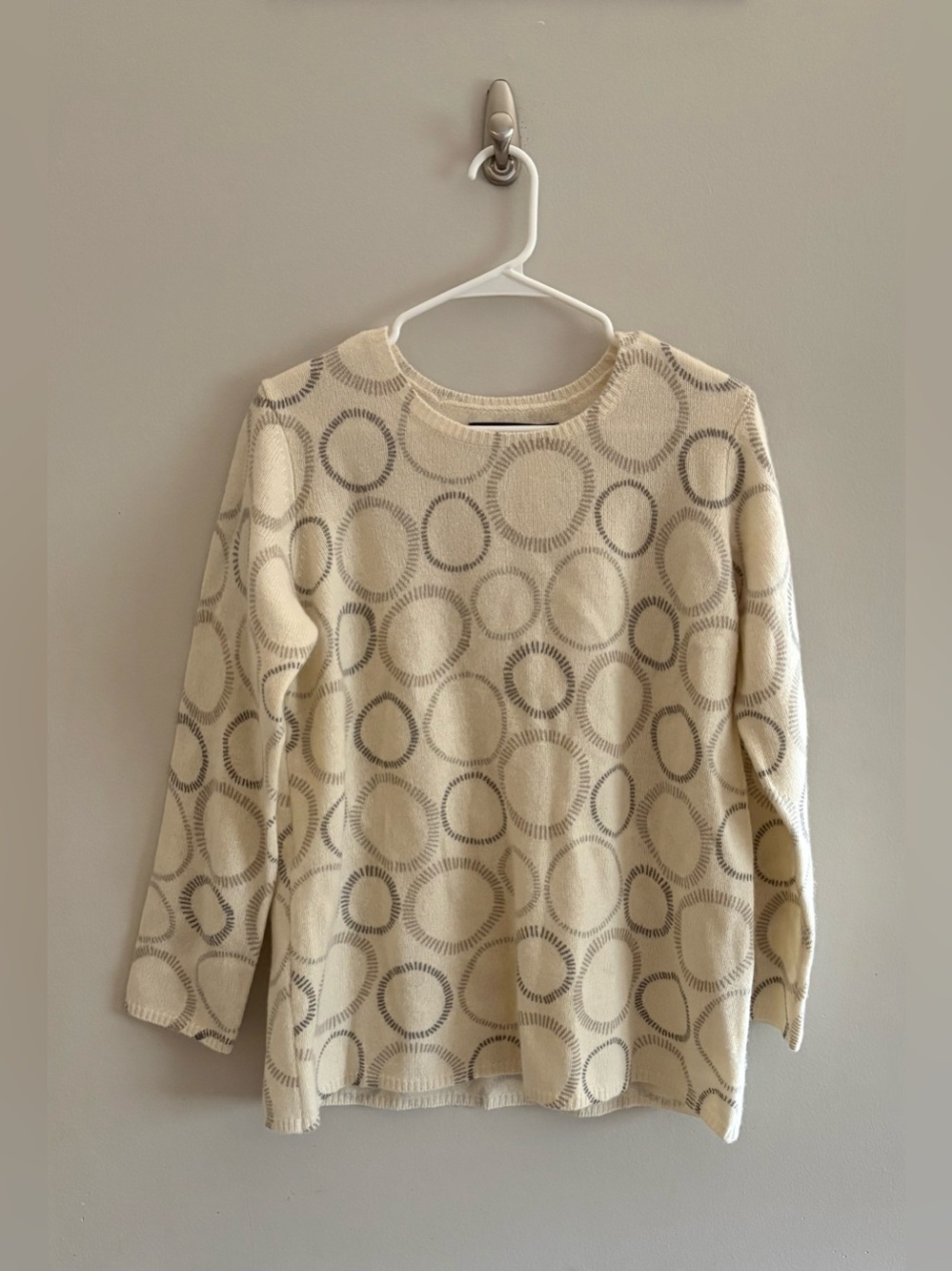GUDRUN SJODEN Women's Cream Dotted Thin Wool Knit Sweater | Size M